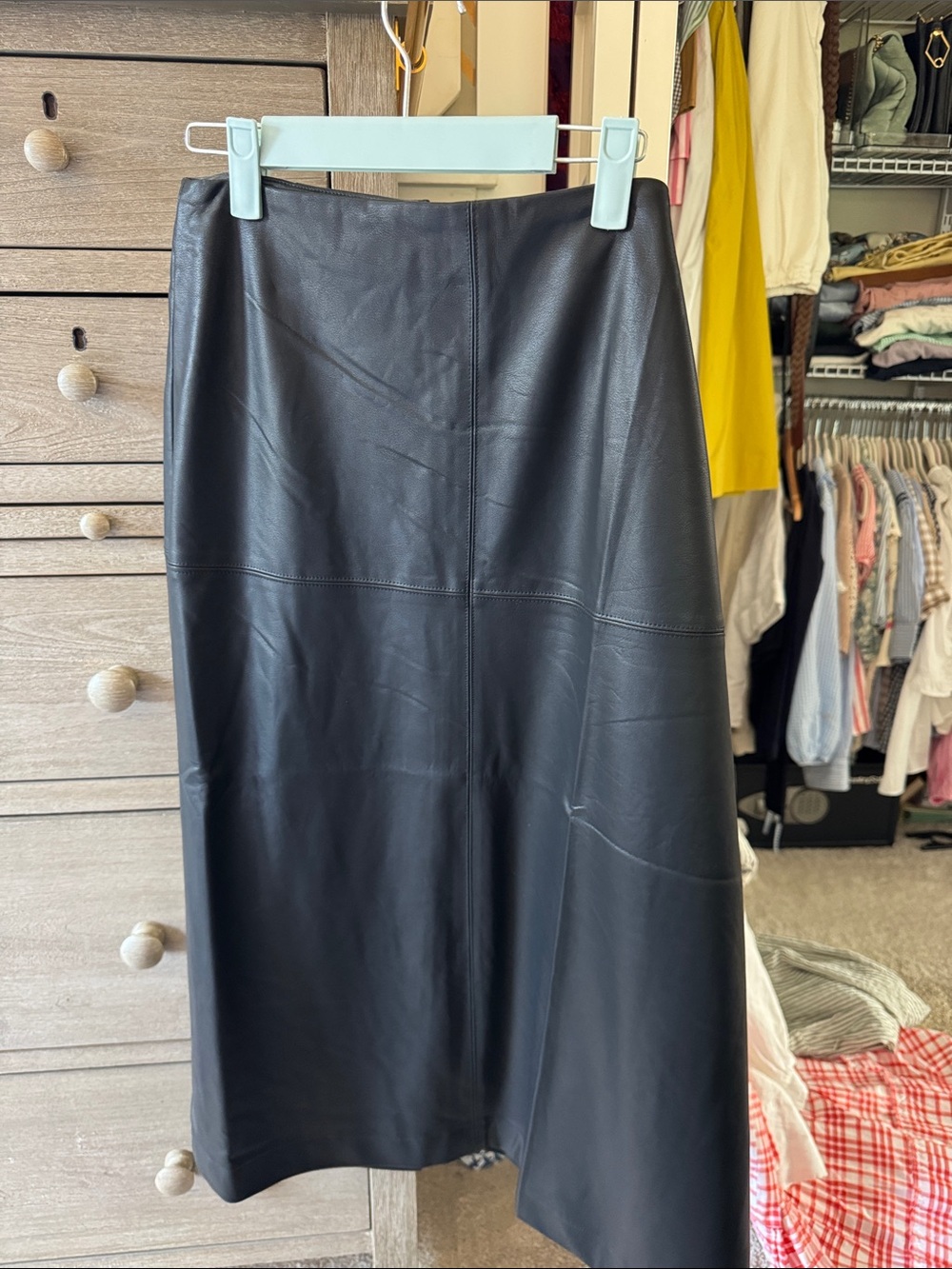 Astr Black Faux Leather A-Line Midi Skirt